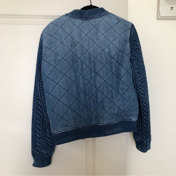 Blue bomber jacket with knitted sleeves - Picture 11 of 11